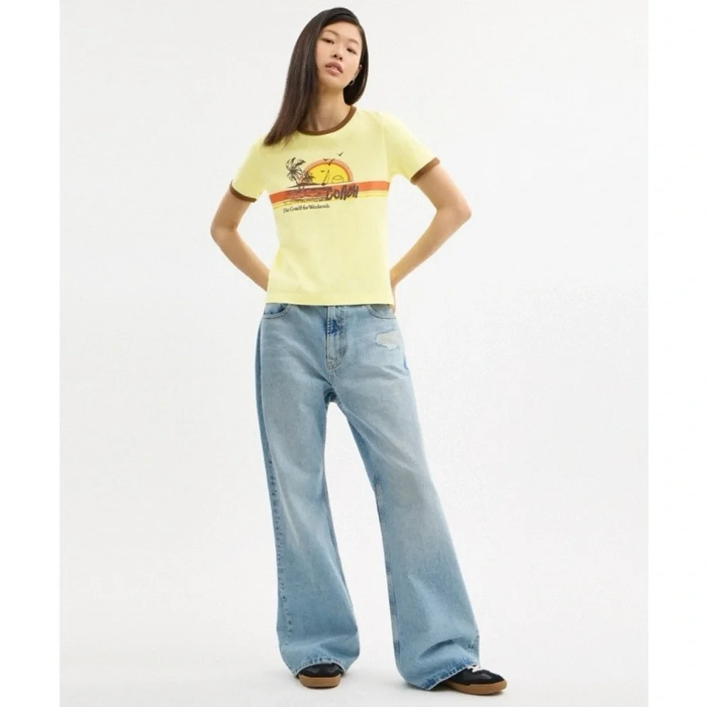 Coach Women's 70 s Surf Sunny Yellow Ringer Tee